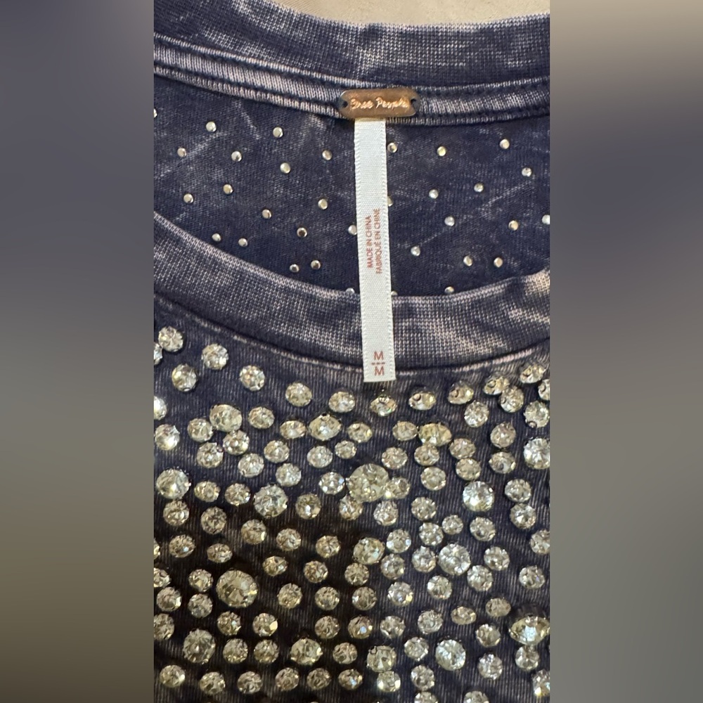 Free People Blue Top with Silver Accents